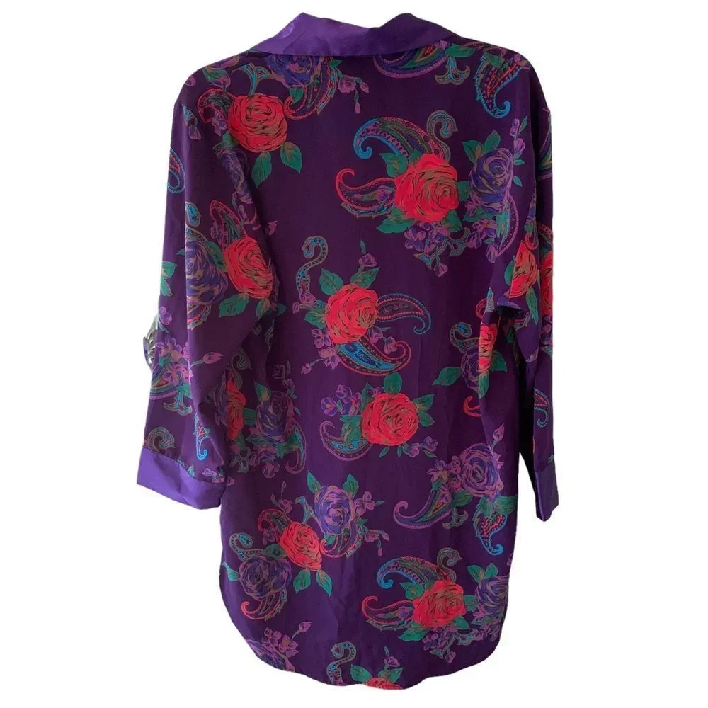 Vintage Victoria’s Secret Oversized Nightshirt Kimono Purple Rose Paisley Small - Picture 3 of 12